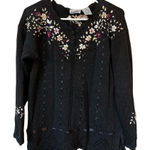Vintage Black Embroidered Floral Sweater L Ramie Cotton 90s Size L Photo 0