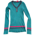 Yoki  Women's Green Black Colorblock Long Sleeves V-Neck Sweater Size Small Photo 0