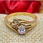 Cute Gold Tone Fashion Cocktail Ring Clear Crystals Size 7.5 Photo 0