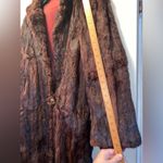 Vintage REAL Fur Coat Brown Mink Women’s Long Button Silk Large Trench Photo 1
