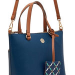 Anne Klein  Navy/Brown Alex Varsity Satchel Purse w/ID holder and Crossbody Strap Photo 0