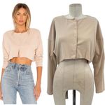 Privacy Please  Keaton Cropped Top Cardigan Long Sleeve Knit Nude Tan Size Medium Photo 1