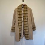 Albert Nipon XL Beige Wool Blend Coat Mink Faux Fur Trim & Pockets Tan Photo 6