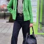 ZARA  Kate Middleton Textured Tweed Boucle Apple Green Gold Button Cropped Blazer Photo 7