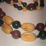 West Germany Vintage Green & Wood Beads Double Strand Beaded Boho Retro Necklace Photo 2