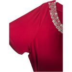 Maggie Barnes  Red Knit Top 4x Embellished Silver Neckline Photo 2