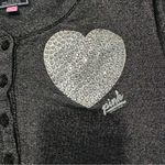 Victoria's Secret PINK  Womens Heart Metallic Sequin Henley Shirt Photo 1