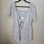 Isabel Maternity Top Tie Front Nursing Plaid Pastels Casual Short Sleeve Spring Pink Size undefined Photo 1