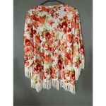 Blu Planet Floral Fringe Kimono Size Medium White Photo 1