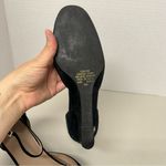 Newport News  Black Suede Floral Embroidered Wedge Sandals Womens 8.5 Ankle Strap Photo 6