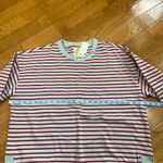C&C California  women’s slouchy oversized striped sweatshirt teal red Sz XLarge Photo 4