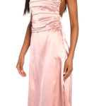 Lulus  Glow and Behold Blush Pink Satin‎ Midi Dress Large Photo 0