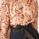 Ulla Johnson Adela Silk Floral Ruffle Blouse Pink Red Metallic Sheer Top Sz 2 Photo 0