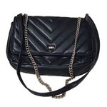 DKNY Large Black Quilted Leather Shoulder Bag Chevron Pattern Photo 0