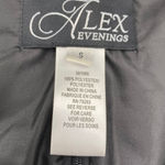 Alex Evenings  Floral Faux Wrap Blouse Top Black Silver Portrait Collar Small Photo 3