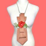 “Dainty Dapper”Orange textured tie necklace and rustic Rose adornment Red Photo 1