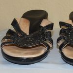 SOFFT WOMEN'S SLIDES SANDALS BLACK LEATHER CUTOUT WEDGE HEEL SLIP ON, 9M Size 9 Photo 2