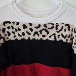 Women's Leopard Print Color Block Sweater Size Medium Animal Print Red Photo 1