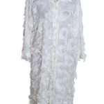 White Faux Feather Shirt Dress with High Low Hemline Size Large Photo 0