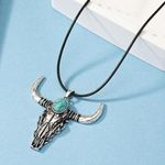 Super nice black necklace with silver bull skull pendant with a turquoise stone Photo 1