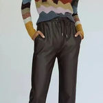 Anthropologie  Women's Small Black Sleek Faux Leather‎ Elastic Waist Joggers Photo 0