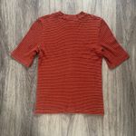 Vince Red Striped Short Sleeve Tee Mock neck Ribbed Burn Orange Top Photo 1