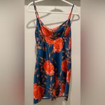 Cantonwalker Navy & Red Floral Cowl Neck Sleeveless Satin Slip Mini Dress Photo 6