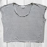 Frame Women’s M Blouse Black Stripe Rolled Short Cap Sleeve Boxy Oversiz… Photo 3