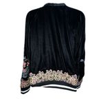 Elevenses Anthropologie Black Velvet Embroidered Bomber Jacket Full Zip Medium Photo 5