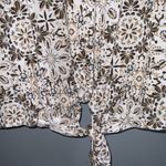 Emily Daniel’s Brown & White Print Round Neck Tie Front Short Sleeve Top Large Photo 3