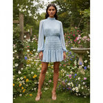 House of Harlow  1960 x REVOLVE Blue Smocked Mini Ruffled Floral Dress Size M Photo 7