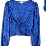 Ronny Kobo Royal Blue Satin Damask Eugenia Surplice Crop Blouse Top Size Small Photo 0