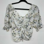 Abercrombie & Fitch  White Floral Puff Sleeve Cinched Bust Blouse Womens Small Photo 0