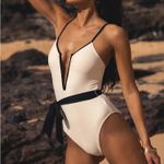 Lulus LULU’S Poolside Chic Ivory And Black Color Block One-Piece Swimsuit Photo 3