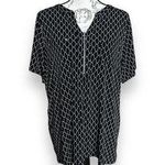 Croft & Barrow 1X Black White Geometric Zip Front Blouse – NWOT Photo 0