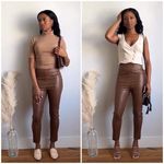 ZARA NWT  CAMEL FAUX LEATHER LEGGING PANTS Size L Photo 3