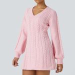 Halara Everyday V Neck Long Sleeve Mini Sweater Chill Dress Photo 2