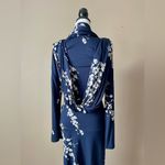 IZAAK | Navy Blue Floral Print Draped Long Sleeve Maxi Dress Sz S Photo 6