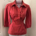Antonio Melani Burnt Orange cotton coquette ruffle belted tie back shirt top blouse button front 3/4 sleeve-boho, offie siren core, preppy, lolita, modest Size L-measurement in pics Excellent condition Photo 1