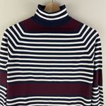 Tory Burch SPORT Navy Blue White Red Tech Knit Stripe Turtleneck Long Sleeve Top Photo 2