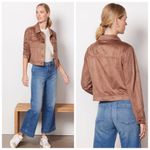 Evereve Faux Suede Button Front Jacket – Brown – Size M Photo 1