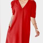 NEW Red V Neck Puff Short Sleeve Flowy Mini Dress with Pockets L Size L Photo 6