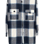 KIRUNDO‎ Black White Women's Flannel Plaid Shirts Jacket Shacket Knee Length Photo 0