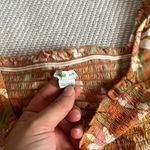 Aerie  Smocked Orange Floral Square Neck Puff Sleeve Crop Top Sz Xs Photo 2