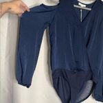 August Mist Cold Shoulder Navy Blue Surplice Bodysuit Photo 4