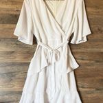 Altar'd State White Faux Wrap V-neck Ruffle Mini Dress Belt Tie Women’s Large Photo 0