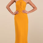 Lulus NWT  Mesmerizing Perfection Yellow Halter Neck Backless Maxi Dress Size M Photo 0