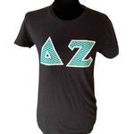 American Apparel Womens Tee Size Medium Delta Zeta Teal Silver Chevron Black Top Photo 0