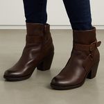 B.O.C by Born Brown Leather Buckle Ankle Boots 8.5 Block Heel Side Zip Booties Photo 0