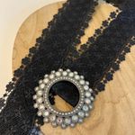 Black Floral Lace Wide Wrap Crystal Gem Round Embellished Buckle Free Size Photo 6